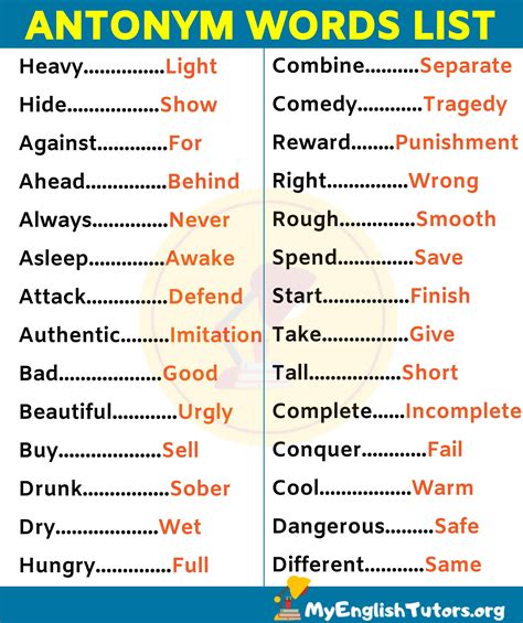 antonyms|50 examples of antonyms.